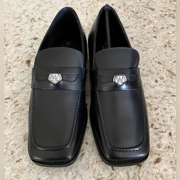Men\'s Walk London Luther Penny Loafer Shoes, Size 8 Walk London luther square toe penny loafers in black leather  main image 2